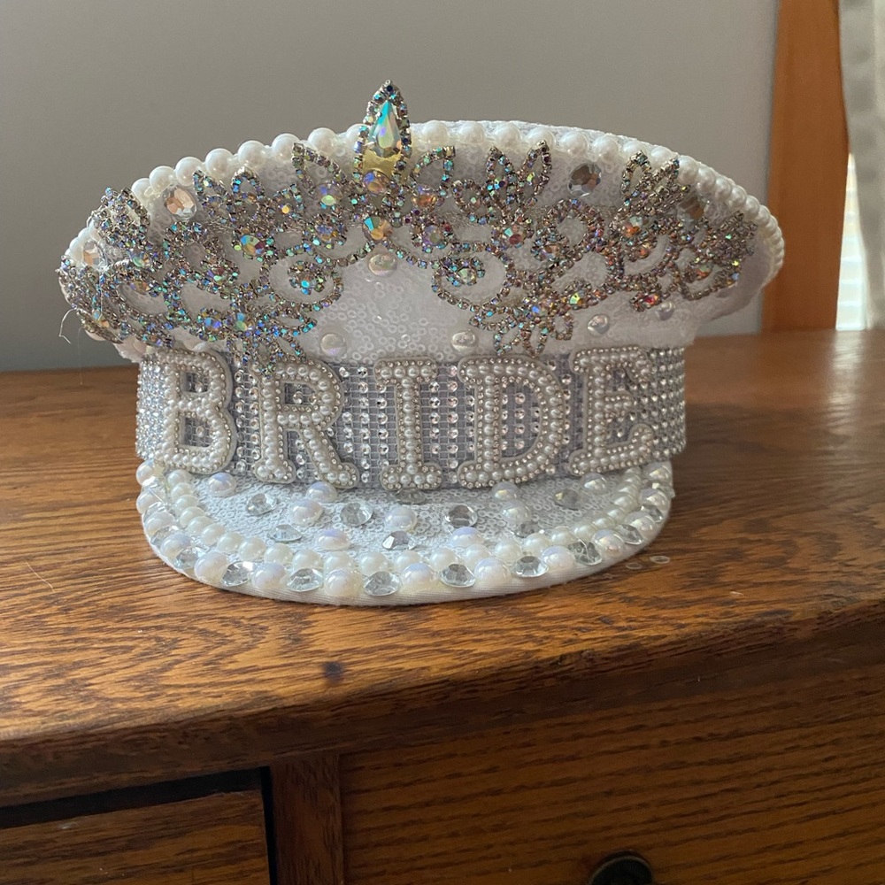 White Beaded Bride Hat